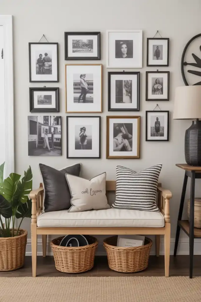 Gallery Wall Backdrop-entryway bench decor ideas