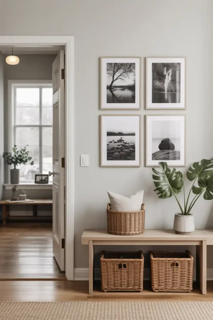 Gallery Wall of Nature Photography-japandi entryway idea