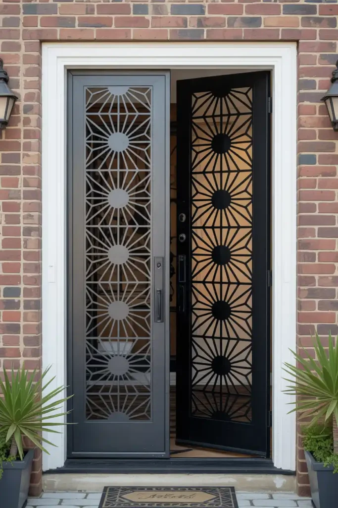 Geometric Cutout Artistry-metal entry door design