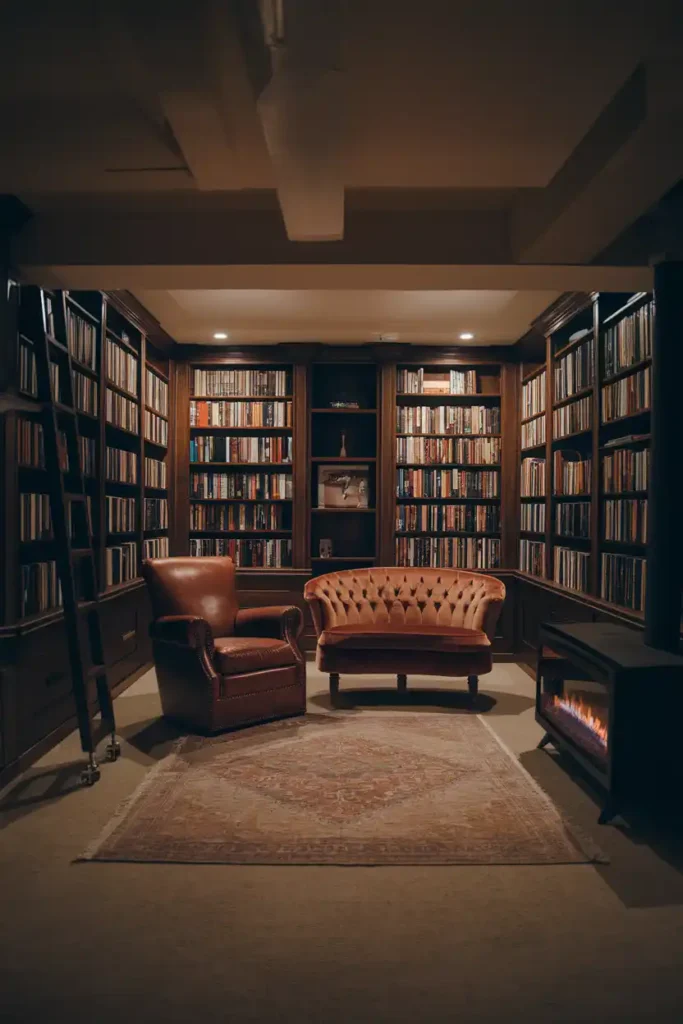 Home Library Lounge-basement design ideas