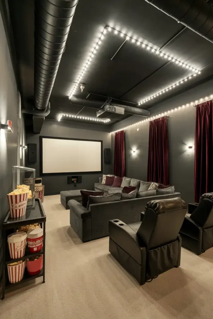 Industrial-Chic Home Theater-basement design ideas