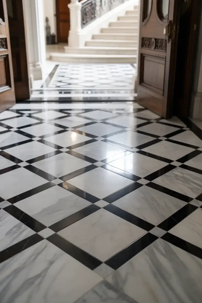 Italian Marble Flooring with Geometric Inlays