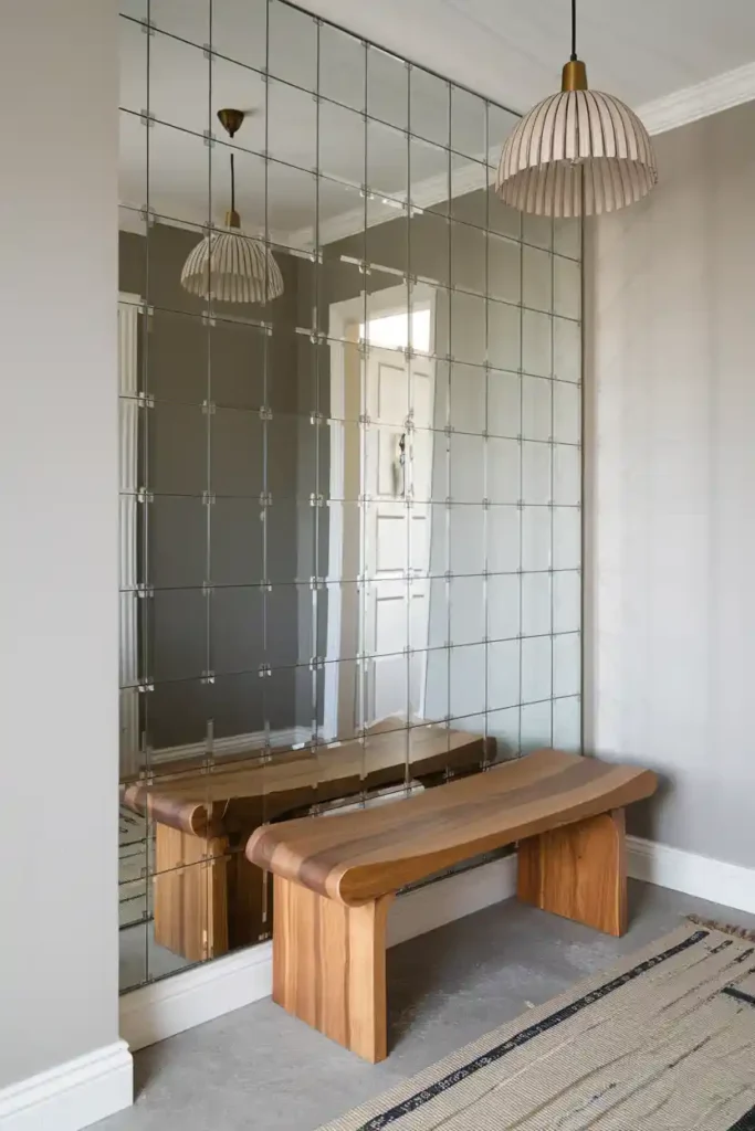 Mirrored Wall Magic-entryway bench decor ideas