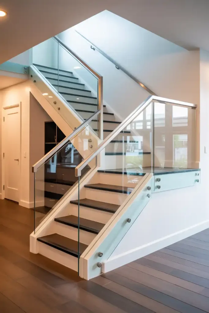 Modern Glass Basement Stairs Panel Railings-basement stairs ideas