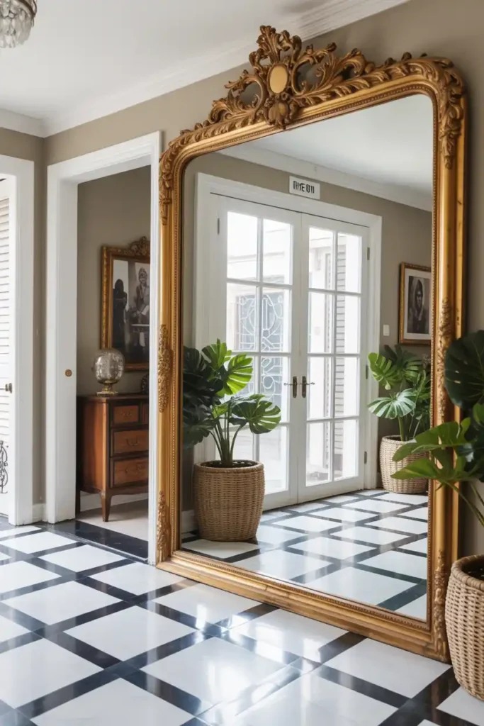 Oversized Gilded Mirrors for Dramatic Impact-Luxury Entryway