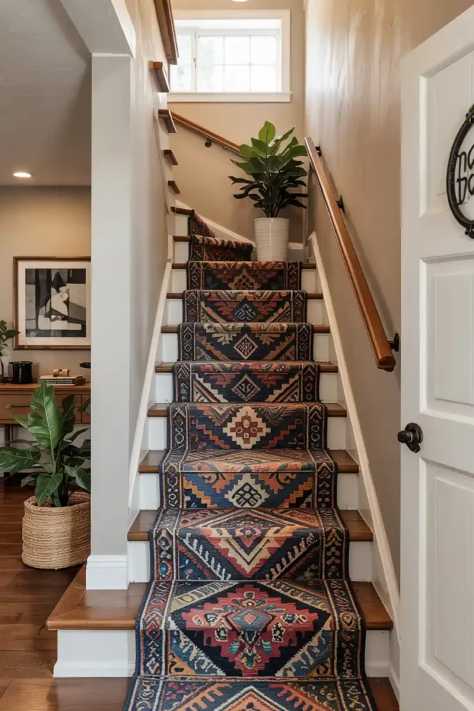Patterned Carpet Runner Paradise-basement stairs ideas