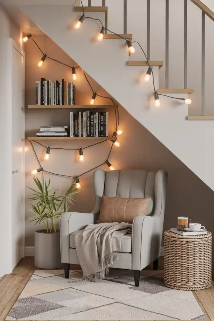 Reading Nook Under the Stairs-basement design ideas
