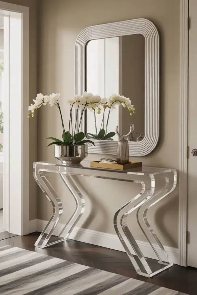 Sculptural Console Tables with Acrylic Elements-Luxury Entryway