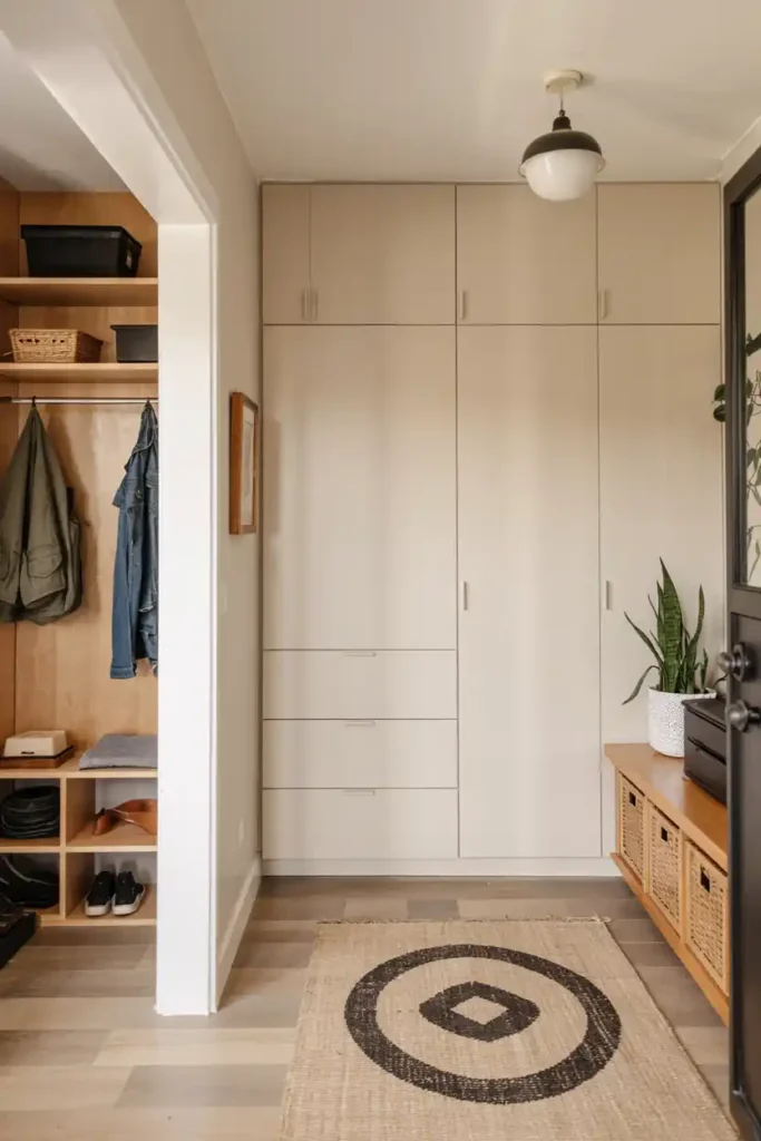 Sleek Inconspicuous Storage-entryway accent wall