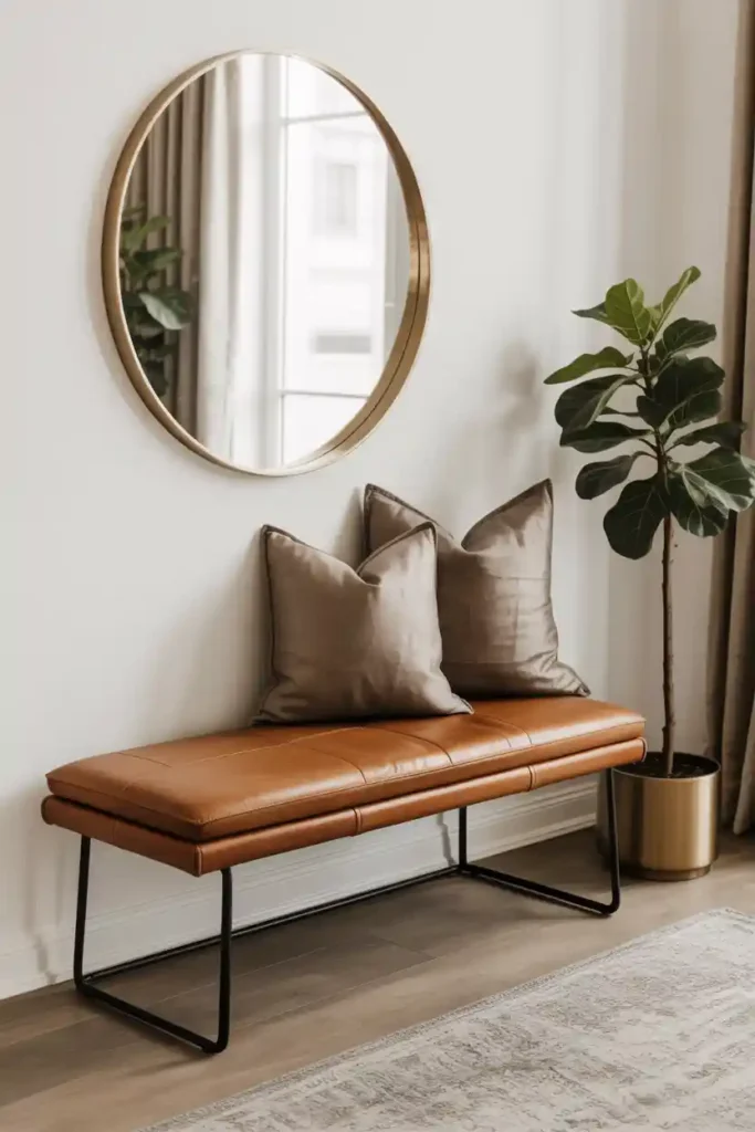 Sleek Leather Bench-entryway bench decor ideas