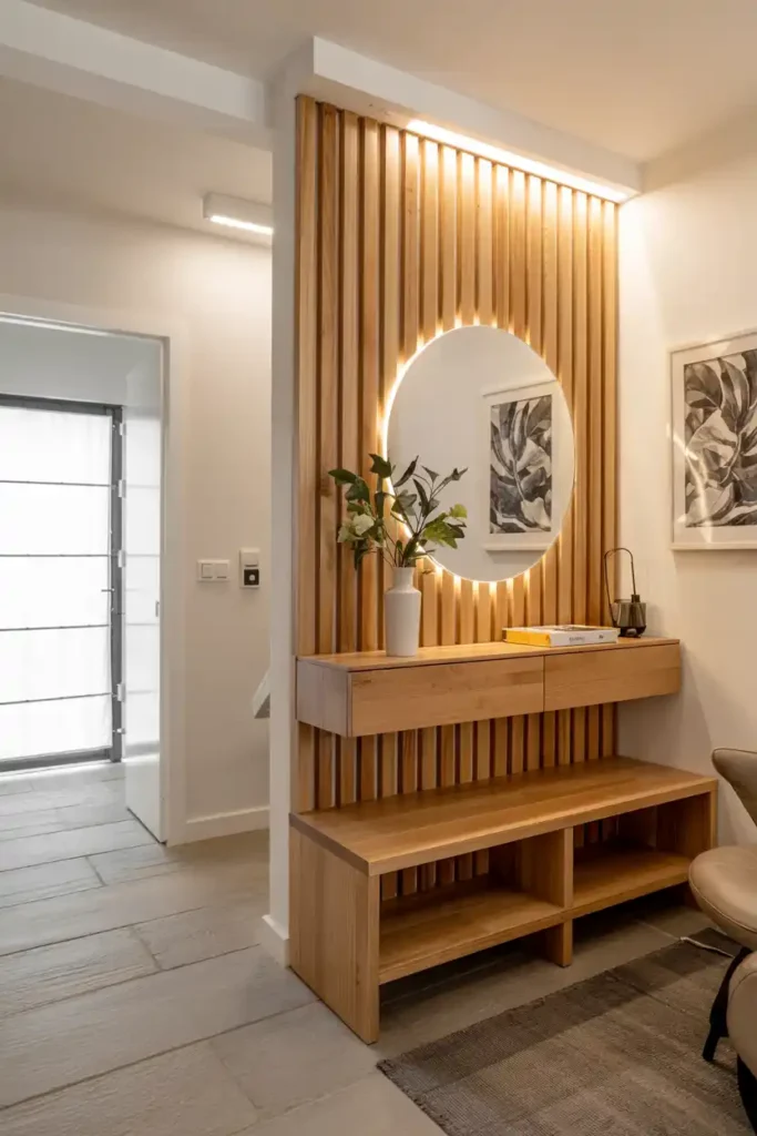Sleek Wooden Slats-entryway accent wall