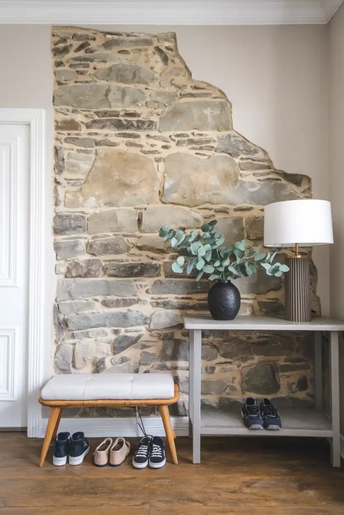 Stone Accent Wall-japandi entryway idea
