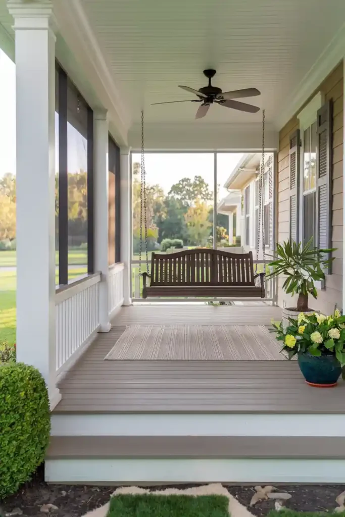 Suburban Screened Comfort-double wide front porch ideas