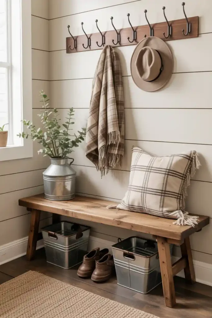 Rustic Farmhouse Bench-entryway bench decor ideas