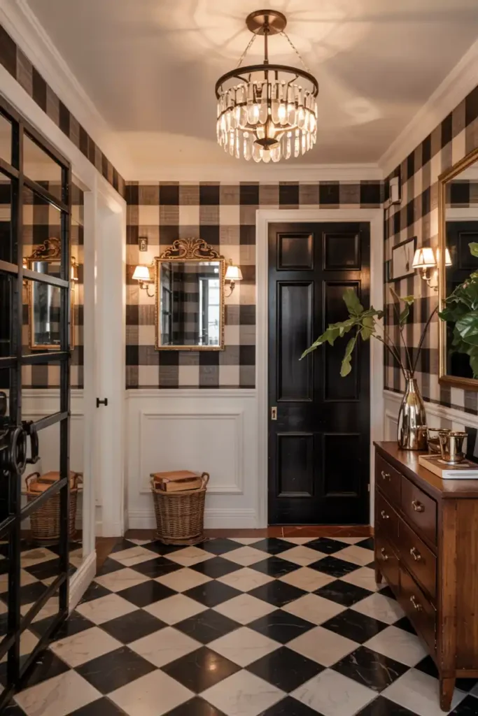 Timeless Black and White Checkered-Entryway Flooring