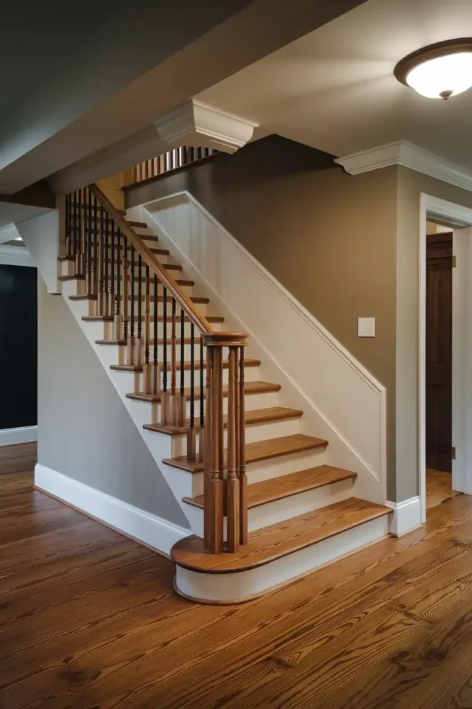 Traditional Wood-Stained Elegance-basement stairs ideas