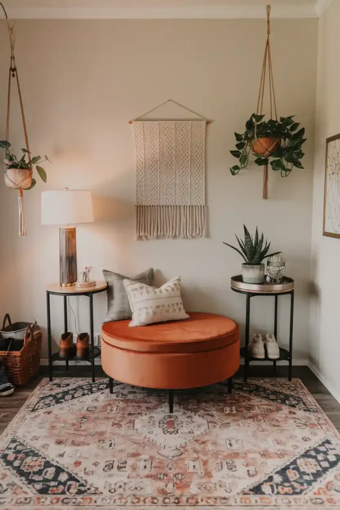 Unexpected Round Bench-entryway bench decor ideas