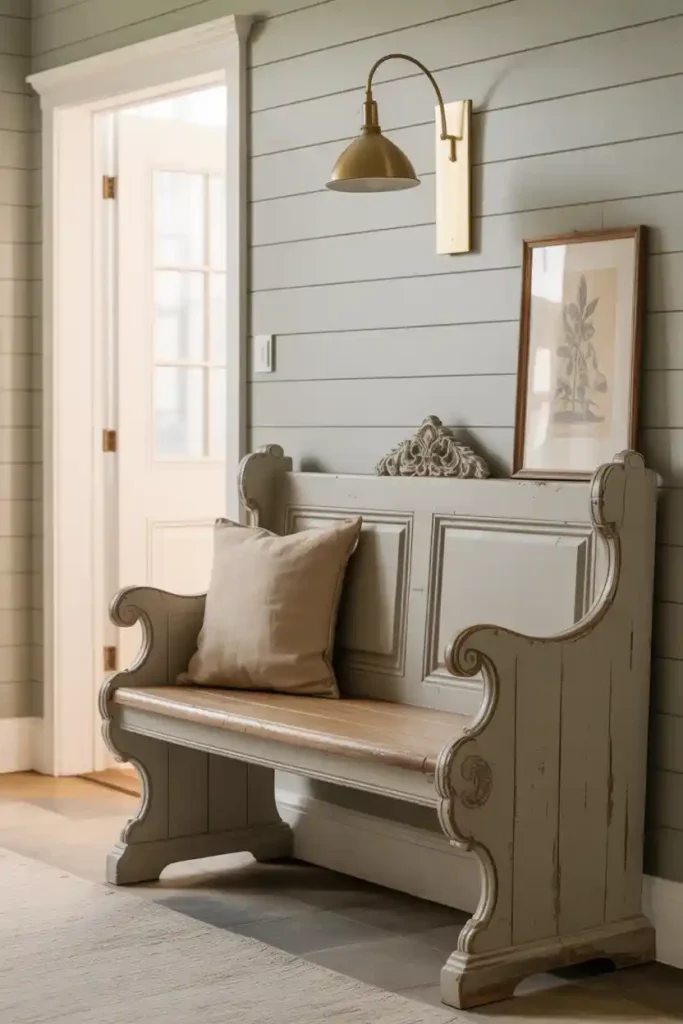 Vintage-Inspired Vibe-entryway bench decor ideas