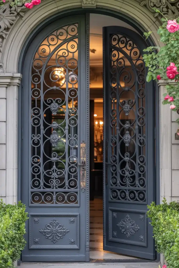 double Iron Doors for Maximum Drama-metal entry door design
