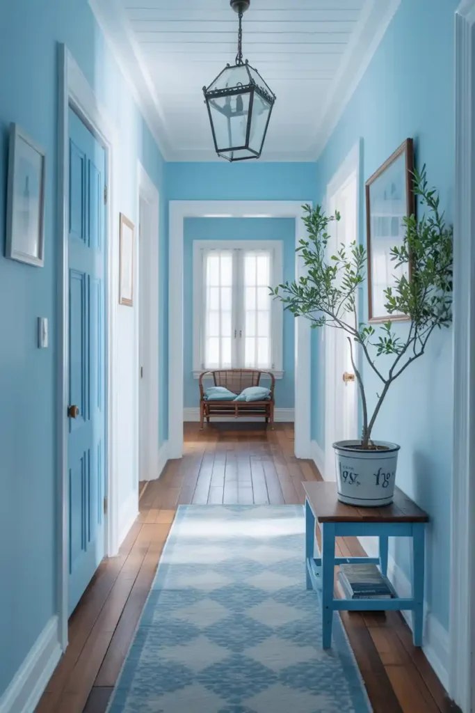 sky blue-hallway paint colors ideas