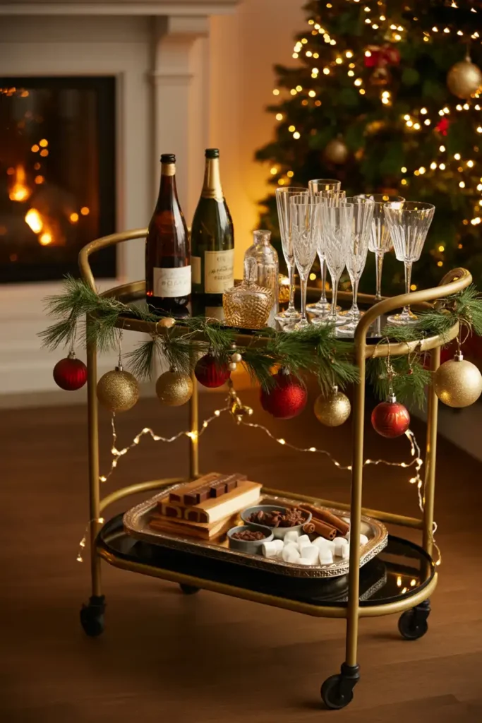Bar Cart Christmas Setup