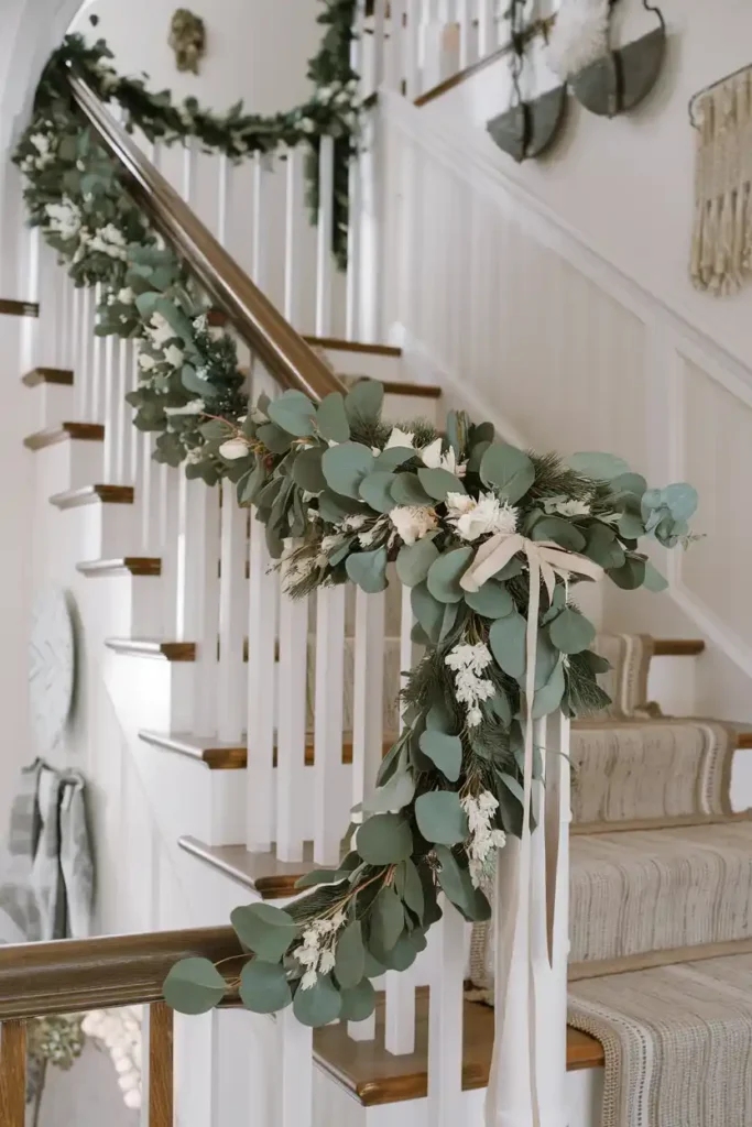 Eucalyptus and White Bloom Garland
