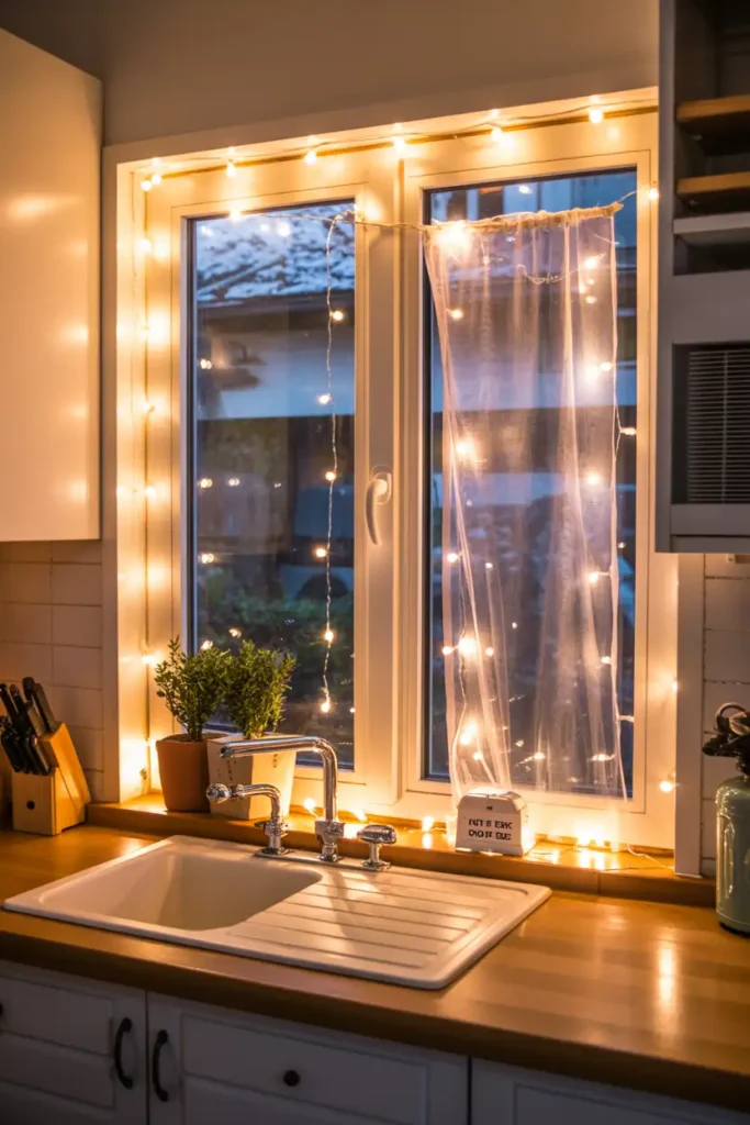 Fairy Lights or String Lights Framing Window