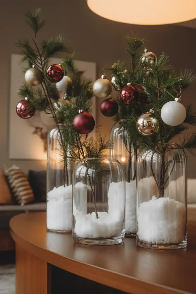 Faux Snow in Glass Vases