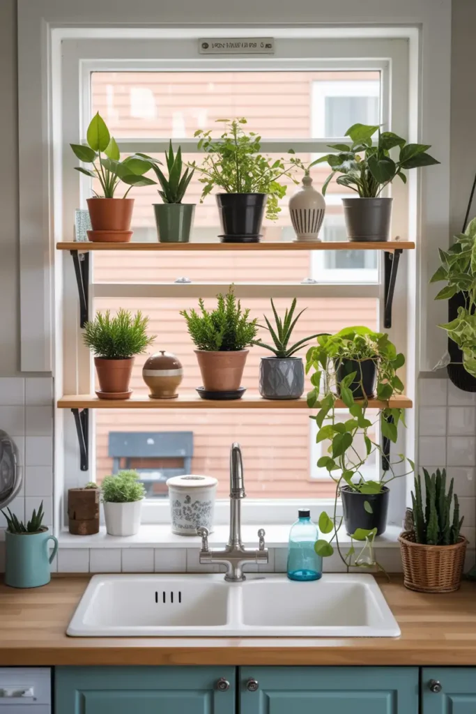 Floating Shelf with Potted Plants