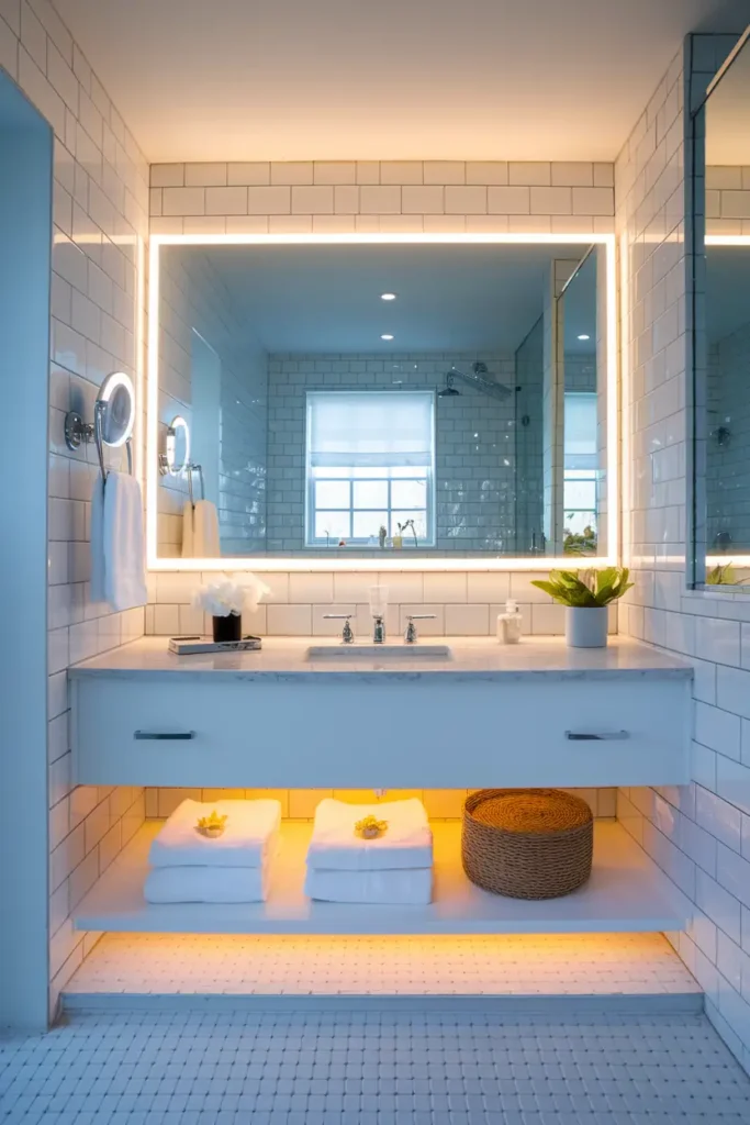 LED Strip Lights Beneath Mirrors