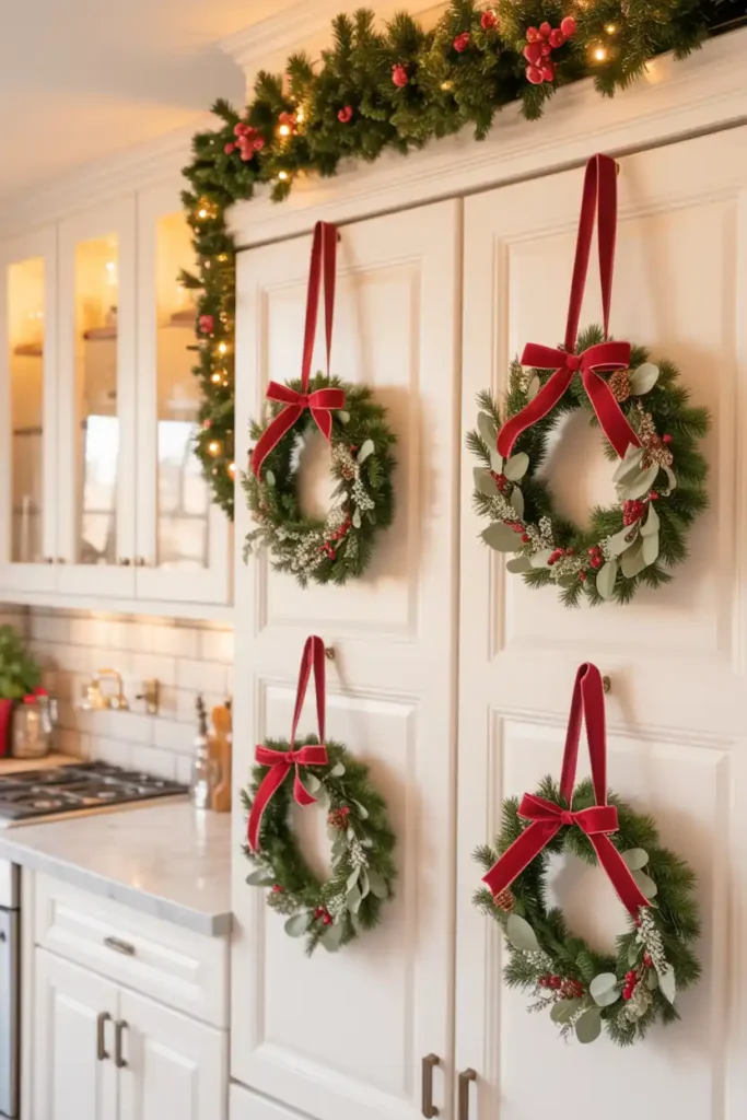 Mini Wreaths on Cabinet Doors