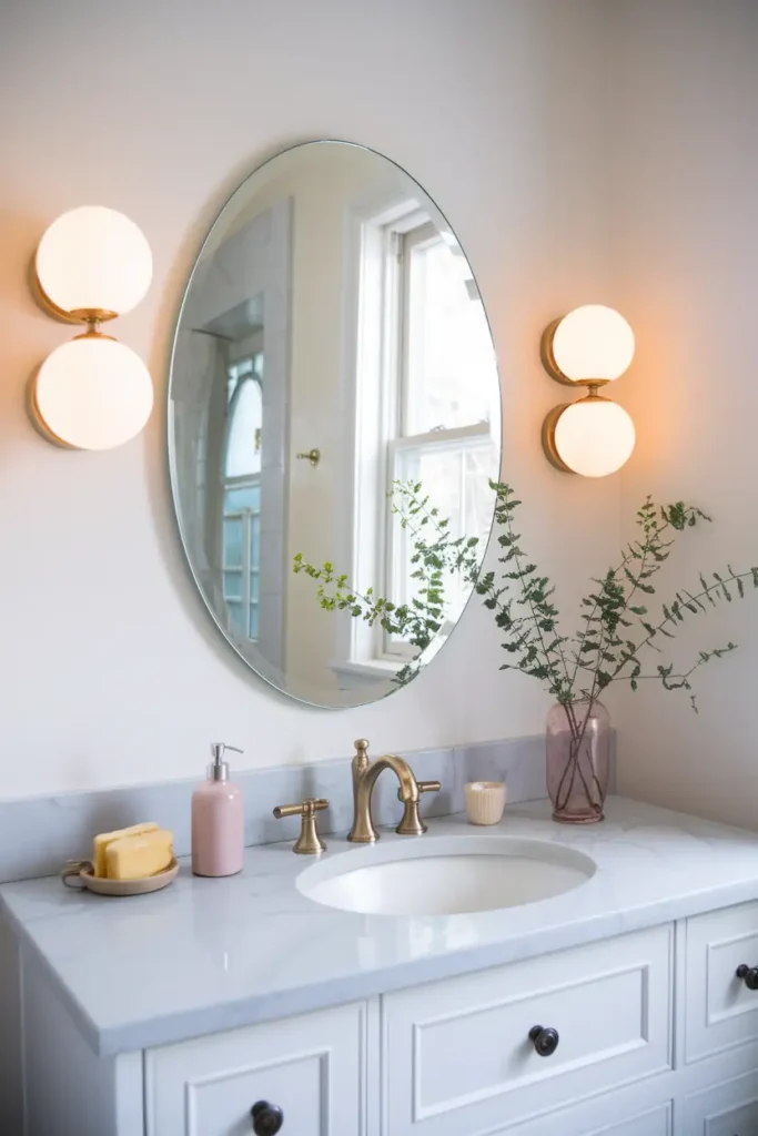 Oval Mirrors Paired with Soft Globe Lights
