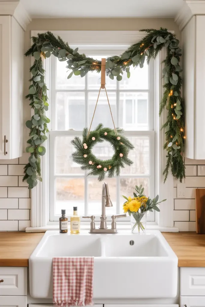 Seasonal Garland Draped Over the Frame