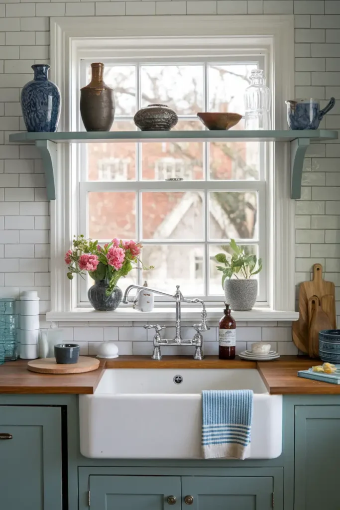 Shelf with Ceramic or Glass Décor Pieces