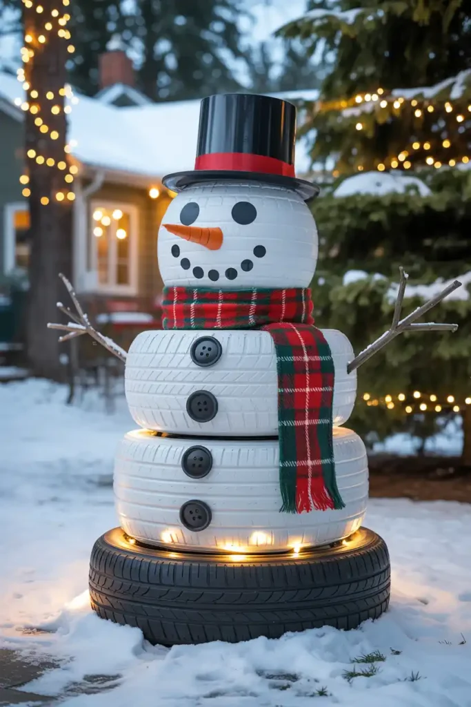 Tire Snowman Sculpture