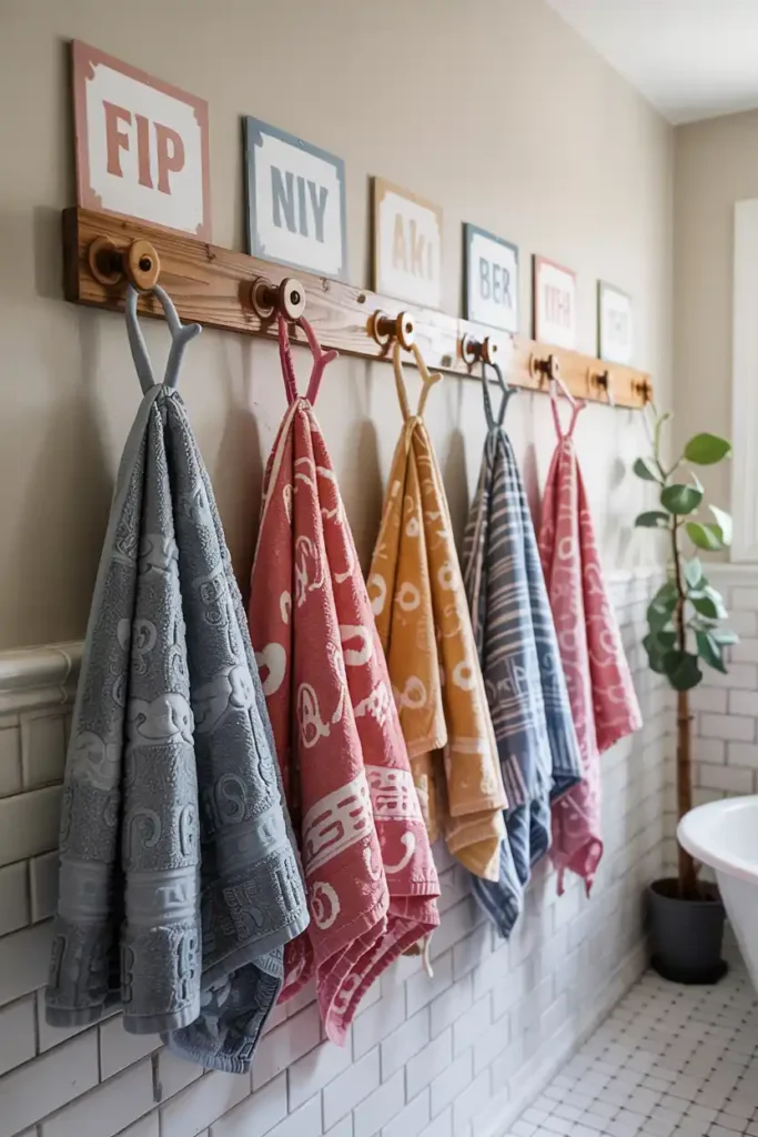 Wall-Mounted Hooks in Rows