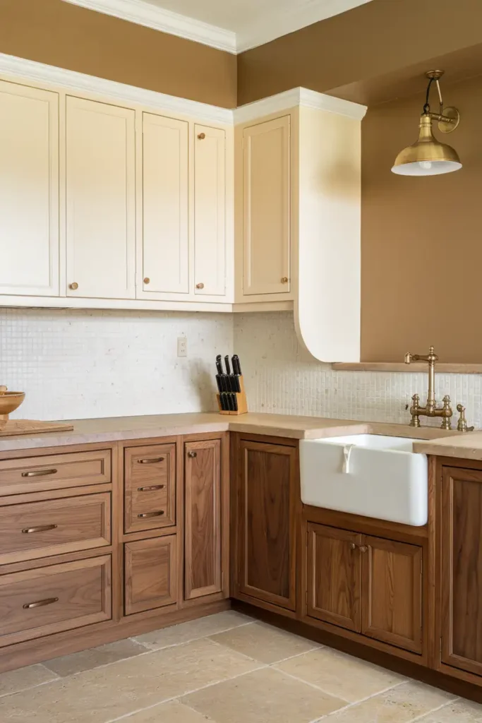 Walnut Wood & White Cabinets