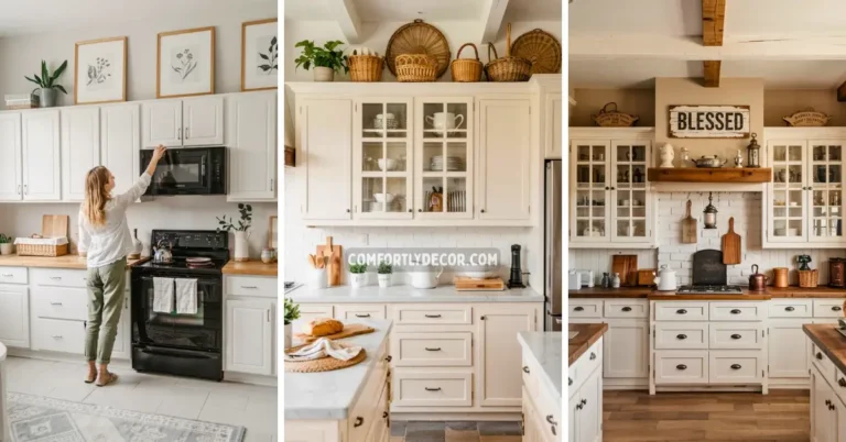 how to decorate above kitchen cabinets