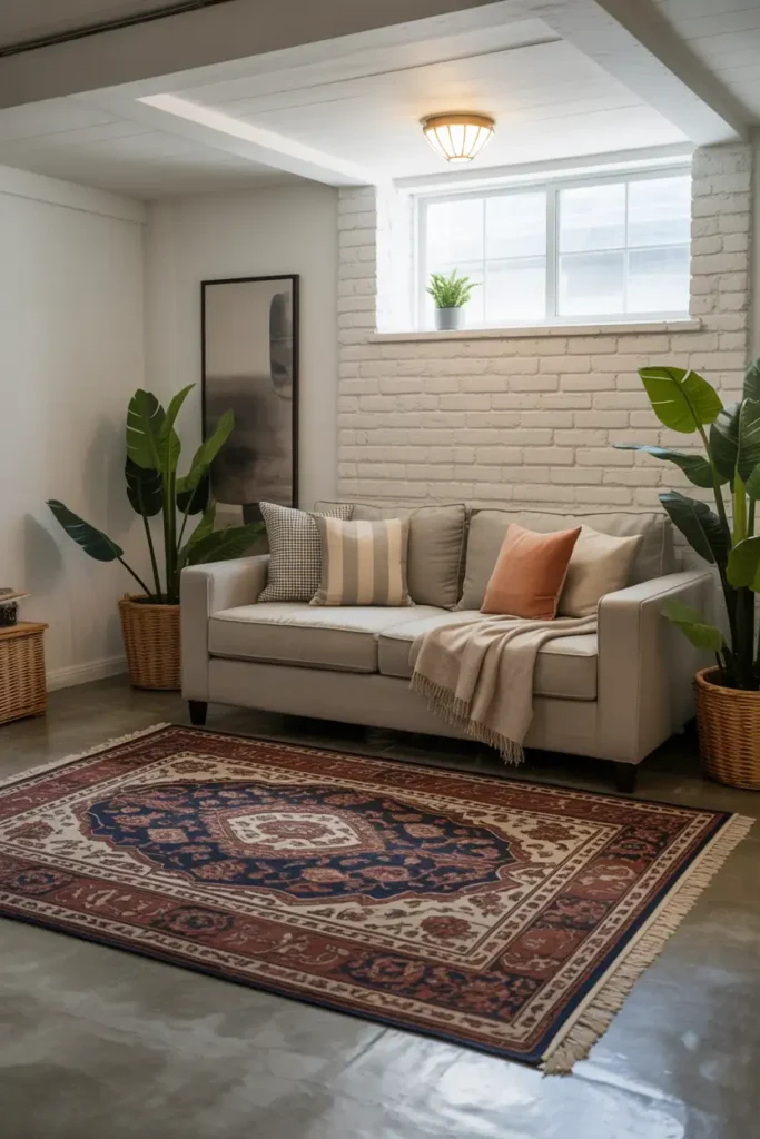 Area Rugs Layered Over Concrete