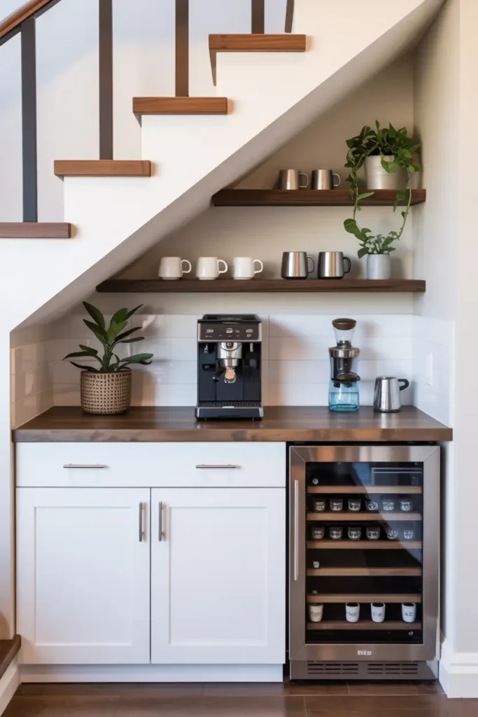Built In Espresso Bar with Floating Shelves