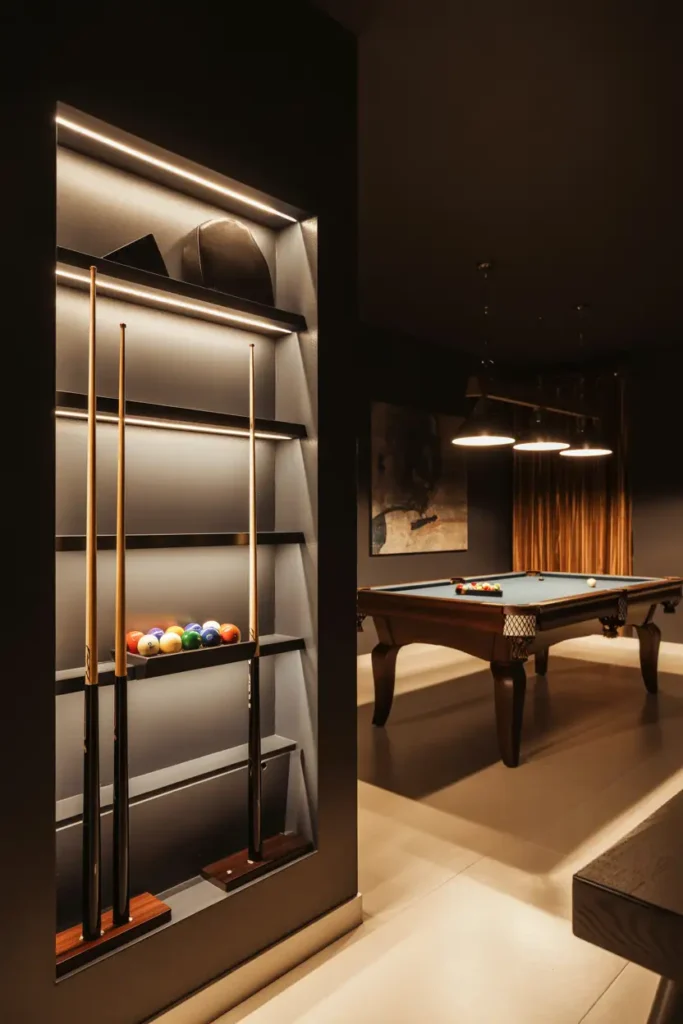 Built In Shelves for Cues