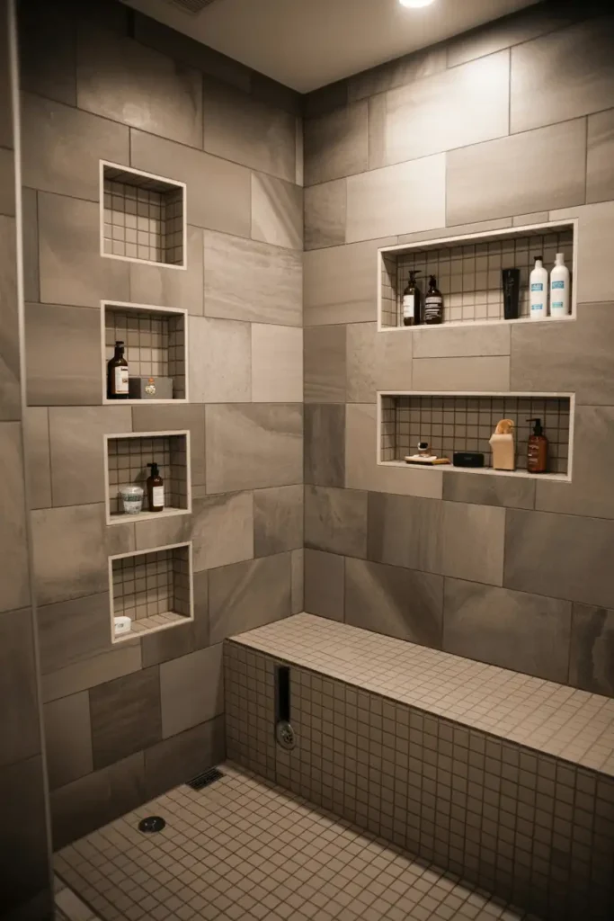 Built-In Shower Bench and Storage Niche