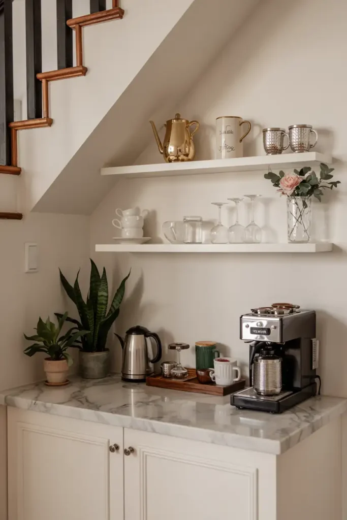 Chic Marble Counter Bar with Glass Cup Display 1