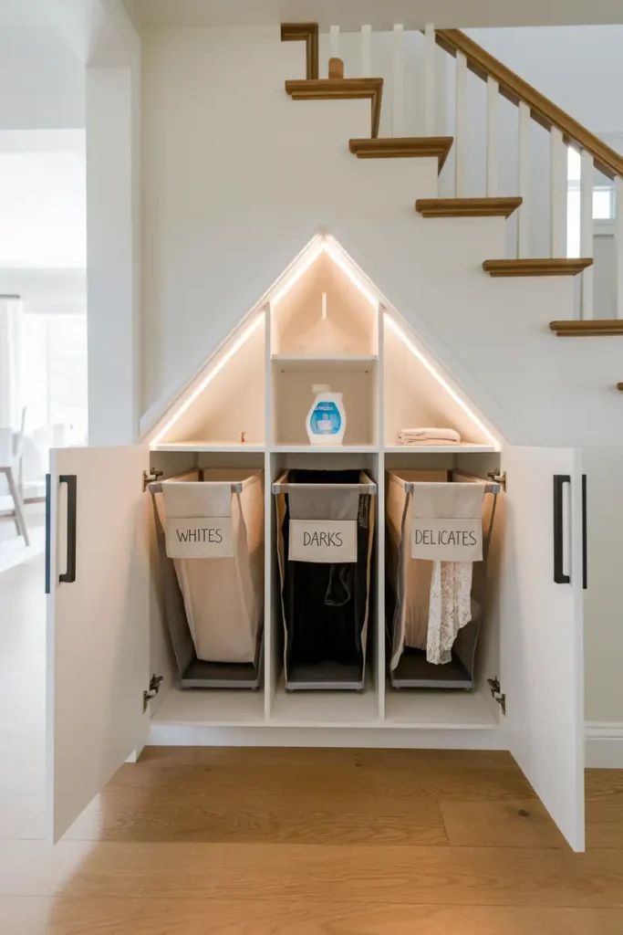 Closet with Integrated Laundry Hampers