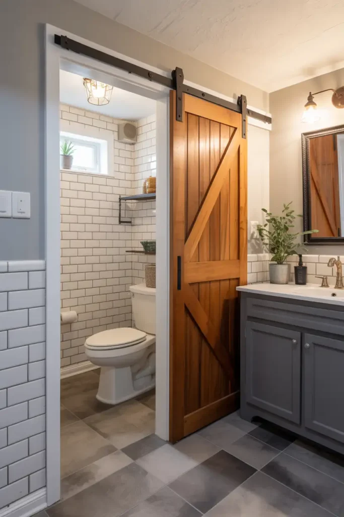 Compact Half-Bath with Sliding Barn Door
