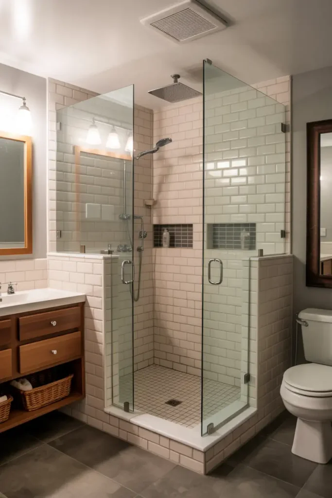 Compact Walk-In Shower with Glass Panels