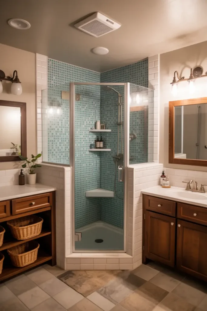 Corner Shower with Frameless Glass