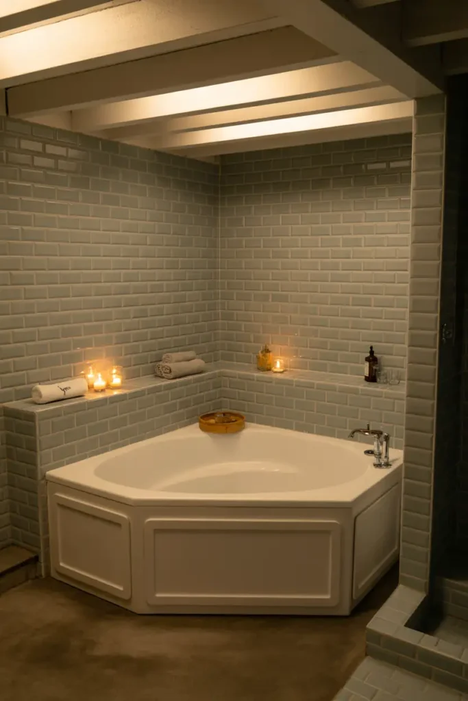 Corner Tub for Small Basement Spaces
