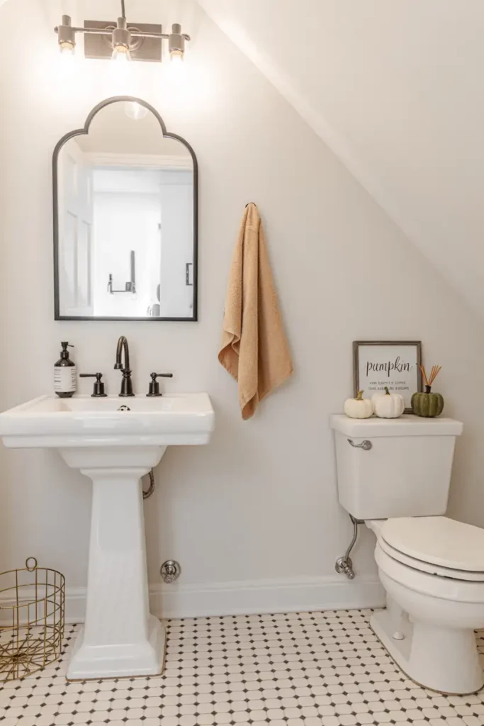 Cozy Under Stairs Bathroom with Soft Neutrals