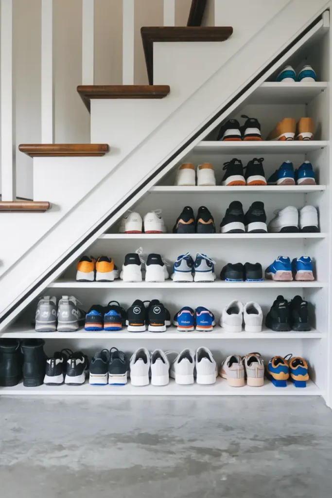 Custom Slanted Racks Matching Stair Angle